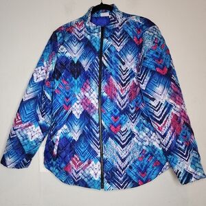Chico's‎ Weekends Lightweight Quilted Jacket Full Zip Mockneck Blue Pink Size XL